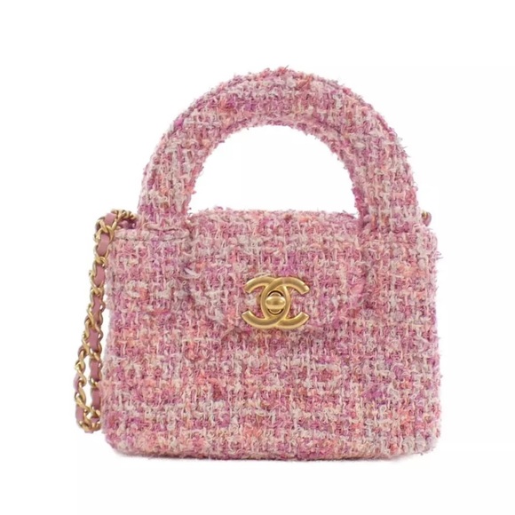 NEW Chanel Kelly Pink Tweed Top Handle Nano Mini Shopper Bag 23K Collection - Picture 7 of 7